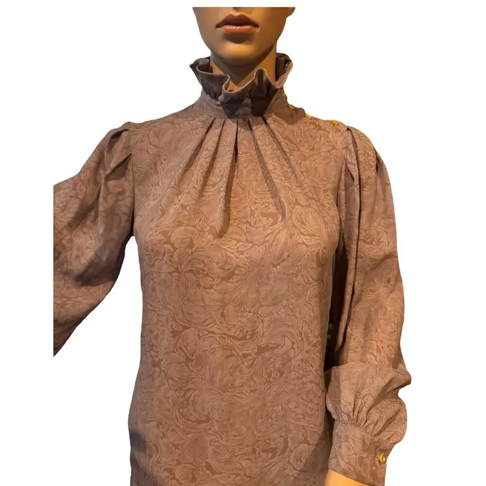 American vintage Bethany petites Gray Blouse with ruffled high neck size 4